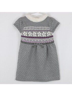 Gymboree Girls Size 4 Gray White Fair Isle Short Sleeve Tight Knit Sweater Dress
